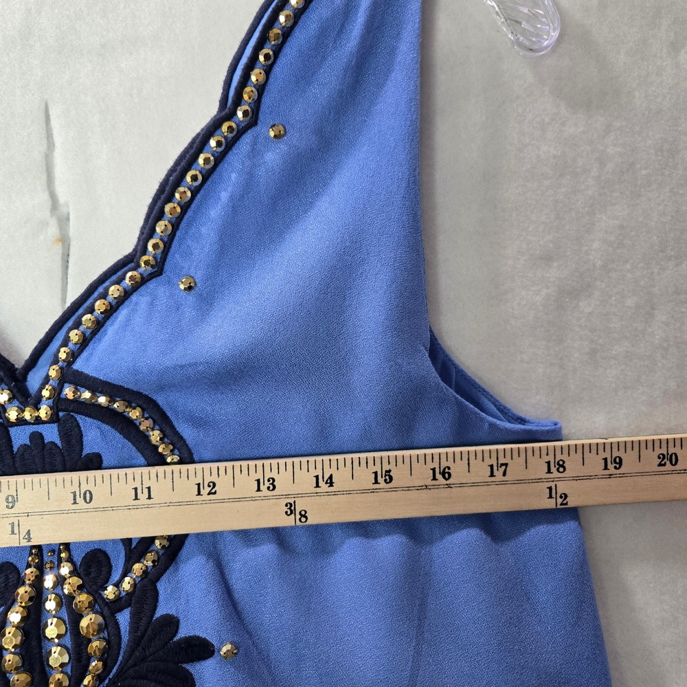 Lilly Pulitzer Medium Shift Blue Embroidered Gold Studded V Neck Sleeveless 1089 - Picture 4 of 10
